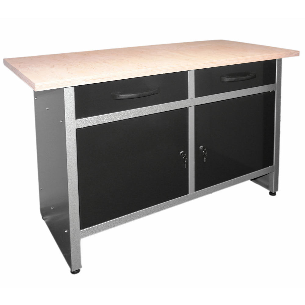 GERMANIA&reg; Werkbank mit Metallgestell und Holz-Arbeitsplatte