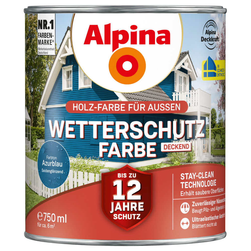 Alpina Wetterschutzfarbe Azurblau 750 ml deckend image number 0