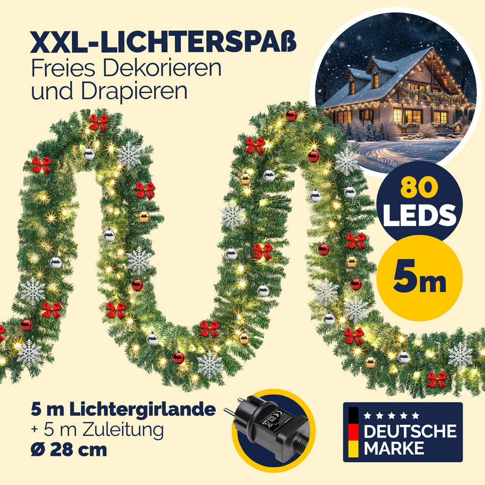 LED-Weihnachtsgirlande 5 m mit Deko und Fernbedienung image number 3