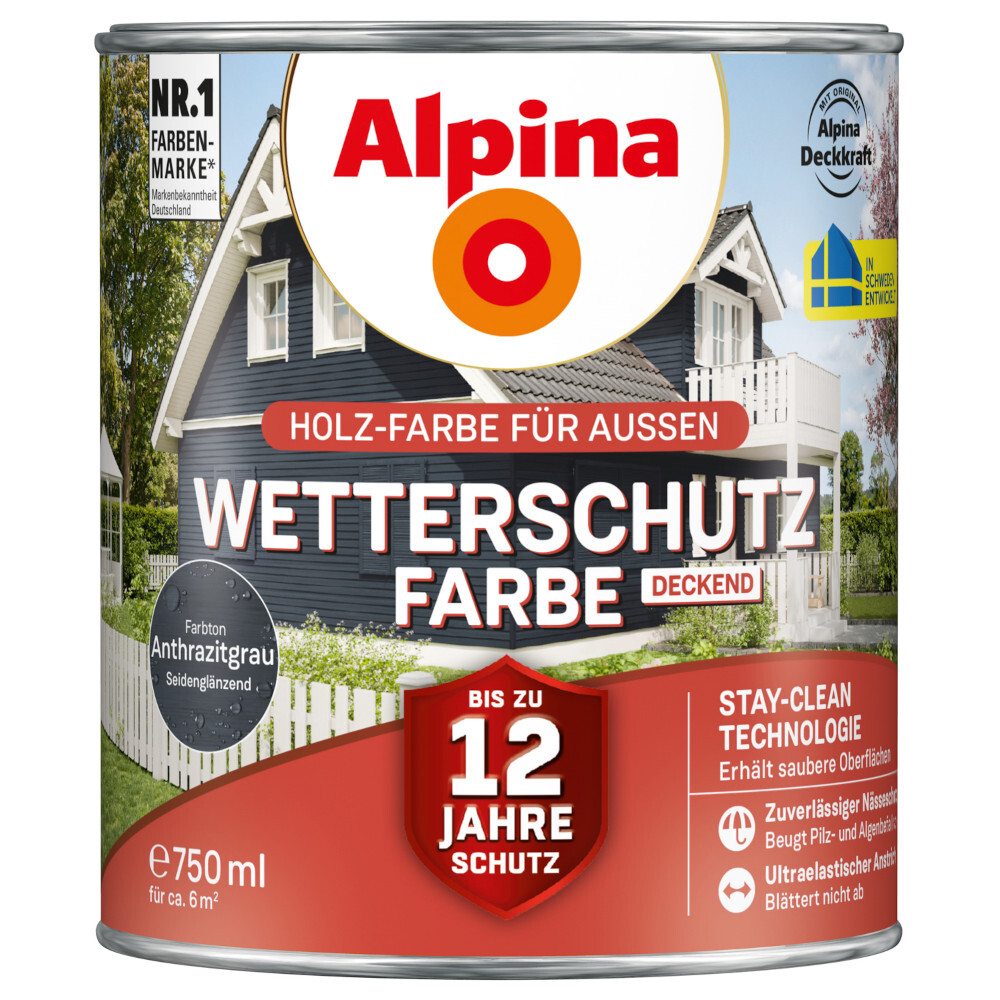 Alpina Wetterschutzfarbe Anthrazitgrau 750 ml deckend image number 0