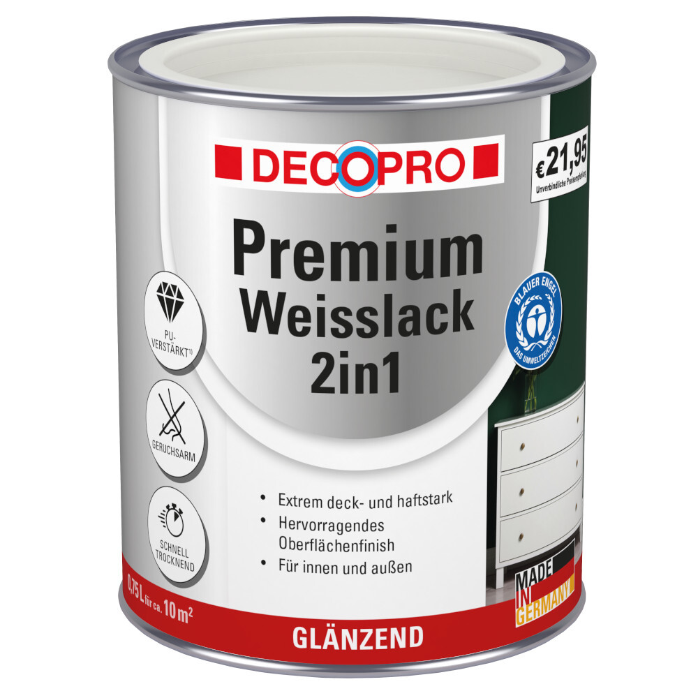 DECOPRO Premium 2in1 Weißlack 750 ml signalweiß, glänzend RAL 9001