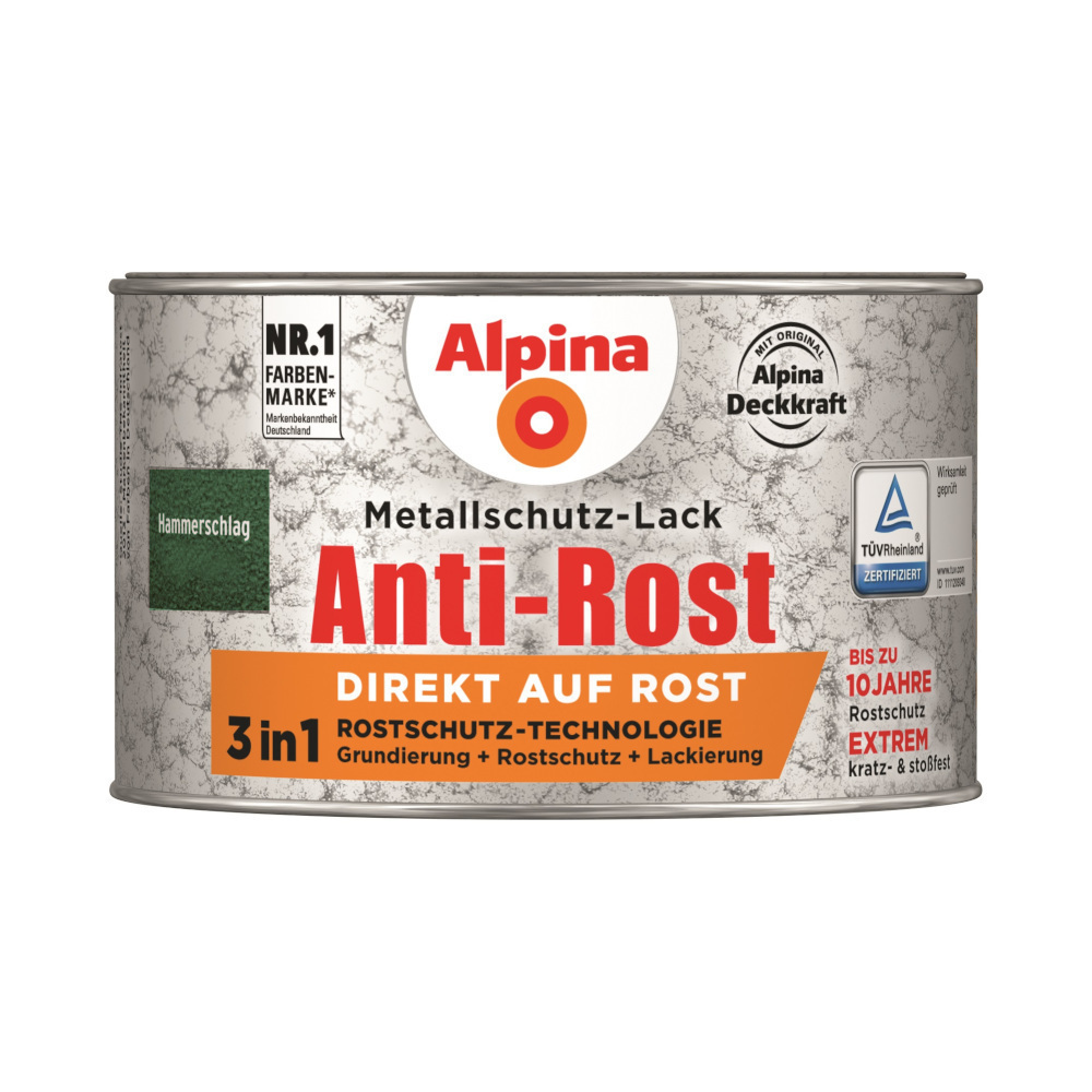 Alpina Rost Metallschutz-Lack Grün 300 ml RAL 6036 Hammerschlag image number 0