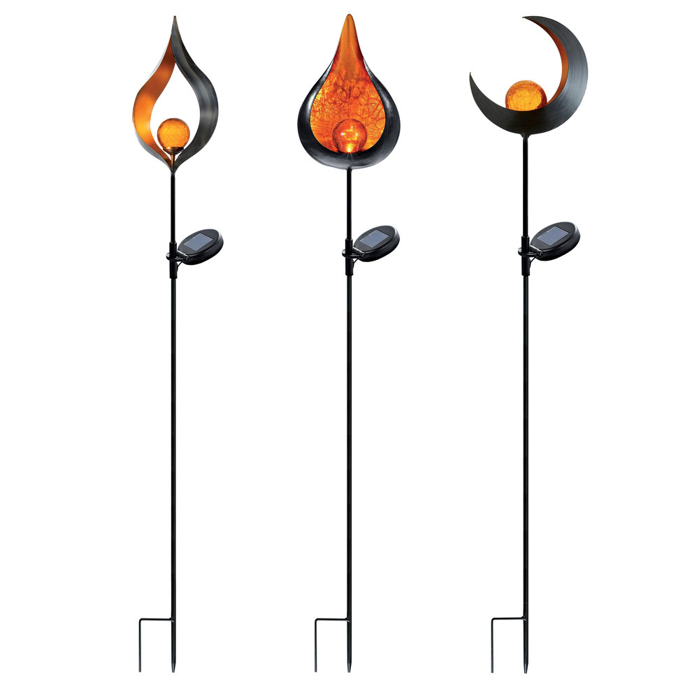 LED-Solar Gartenstecker 3er Set aus Metall