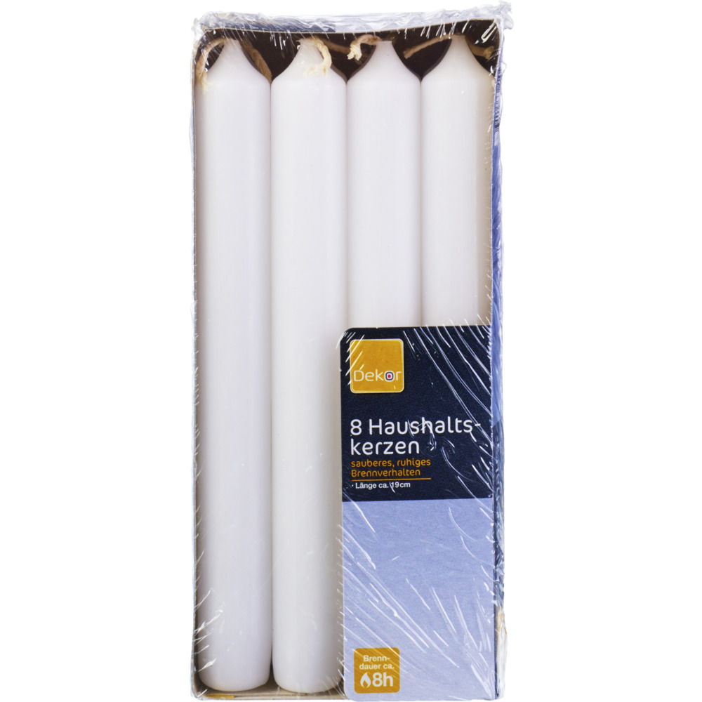 Tafelkerzen 8 St&uuml;ck 190 x &Oslash; 22 mm wei&szlig;