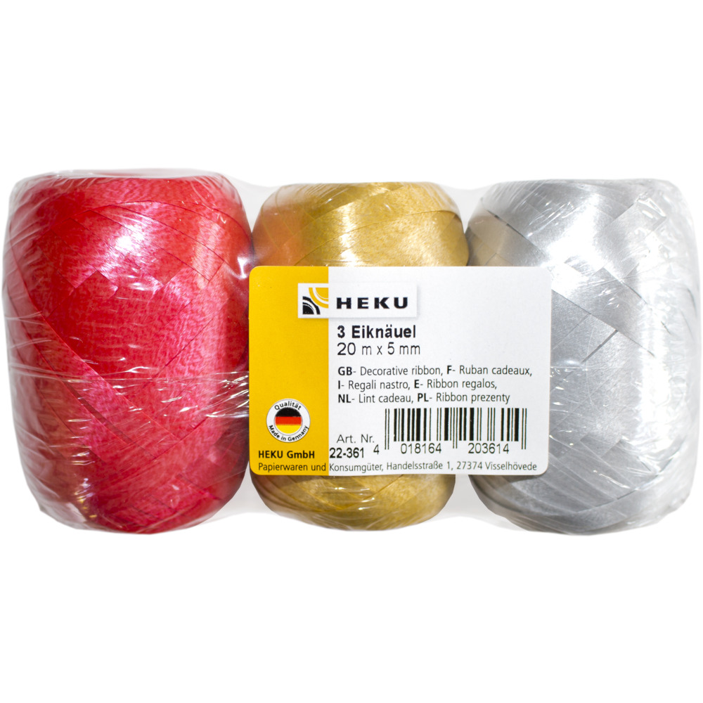 Geschenkband Eiknäuel, 20 m x 5 mm, 3 Stück image number 1