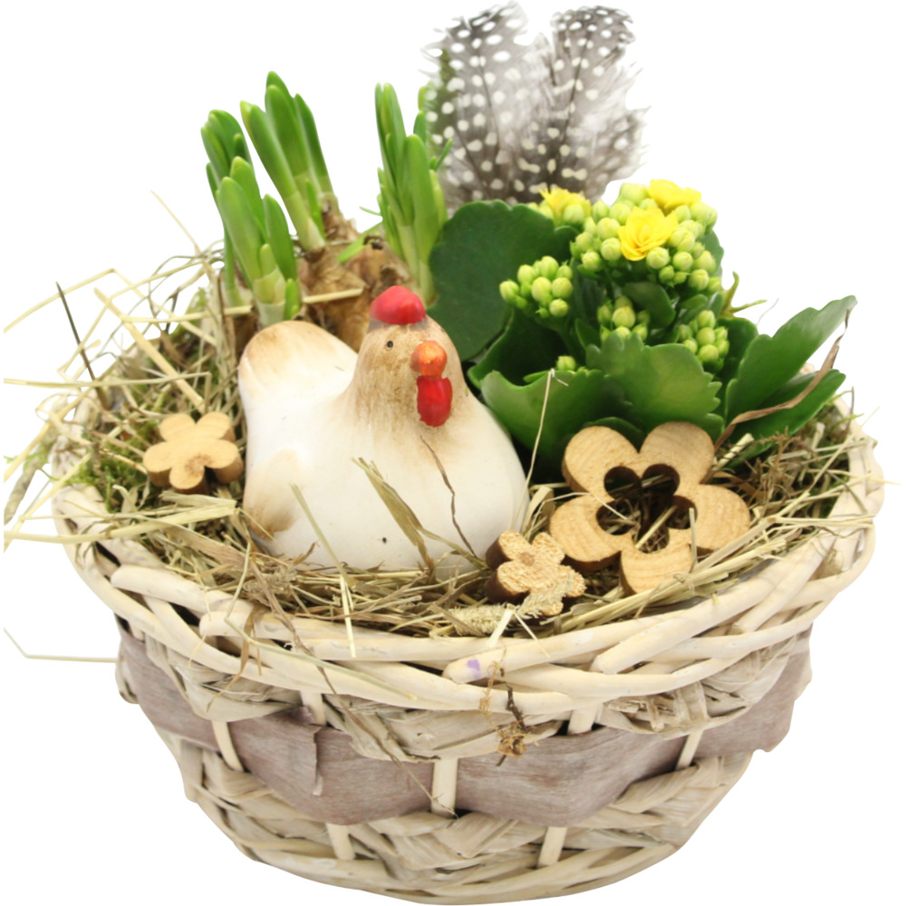 Korb rund bepflanzt mit Huhn und Deko ⌀ ca. 21 cm