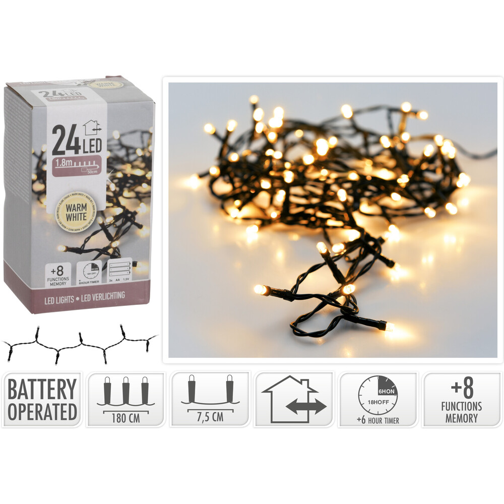 LED-Lichterkette 1,8 m mit 24 LEDs, 8 Funktionen und Timerfunktion