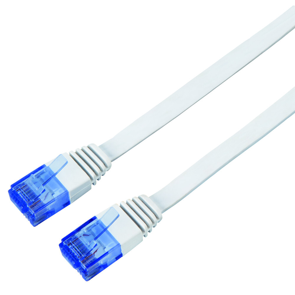 Netzwerkkabel 10 m CAT 6, UTP Flachkabel weiß mit 2 x RJ45 Steckern