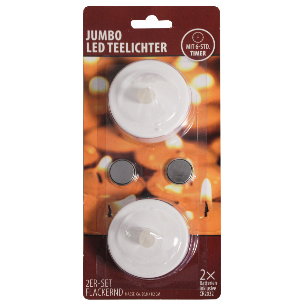 LED-Teelichter-Set Jumbo 2 Stück flackernd in weiß mit 2 CR2032-Batterien image number 2