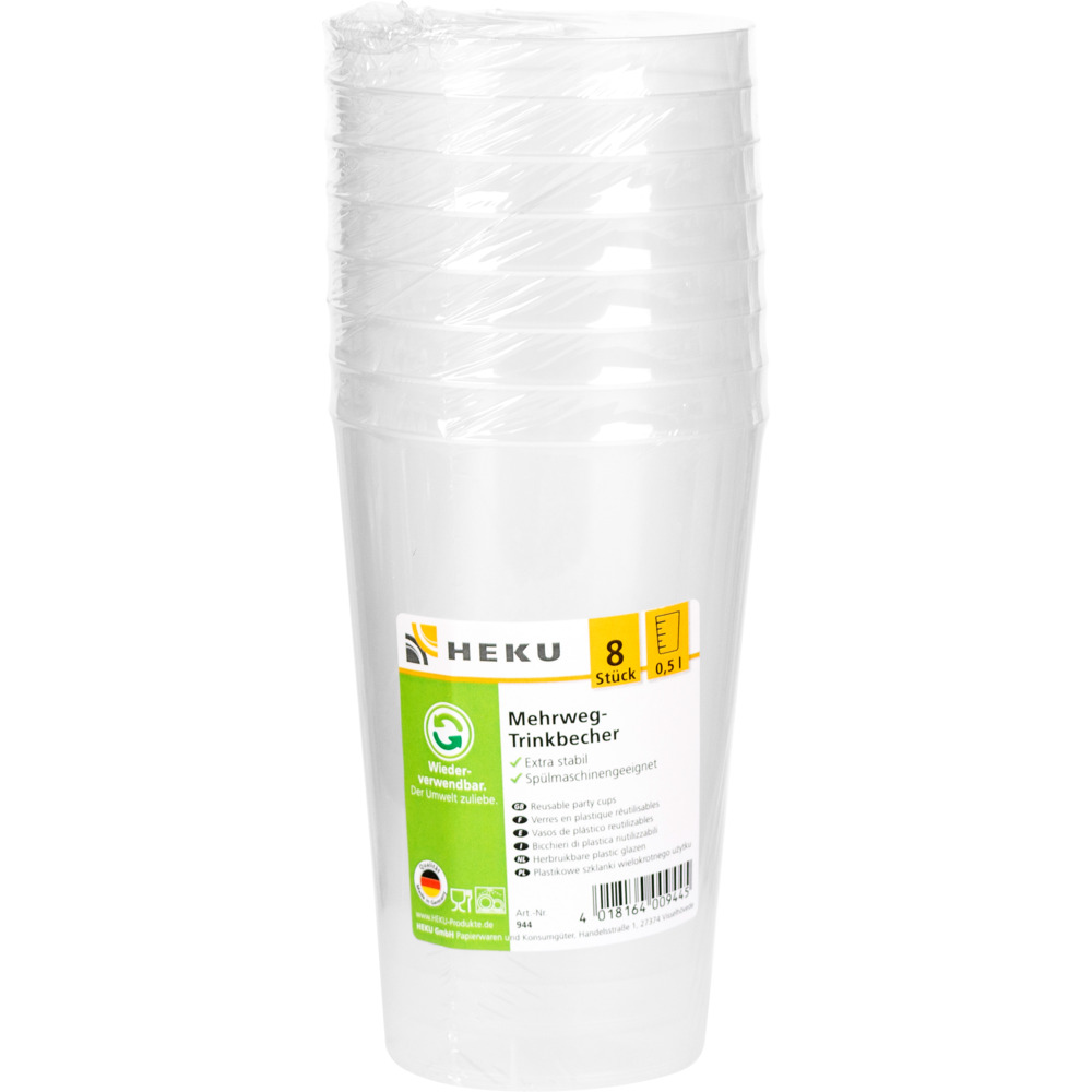 Mehrweg-Trinkbecher 8 Stück klar 0,5 Liter