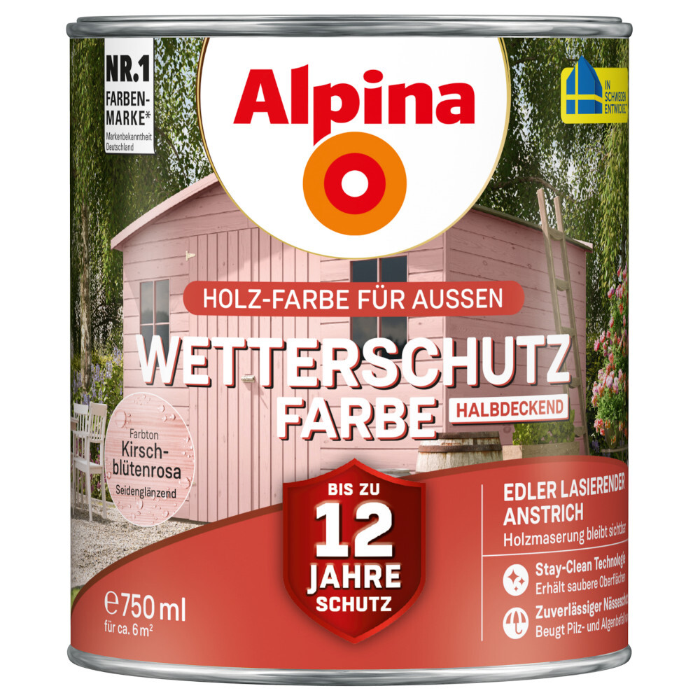 Alpina Wetterschutzfarbe Kirschblütenrosa 2,5 Liter halbdeckend image number 0