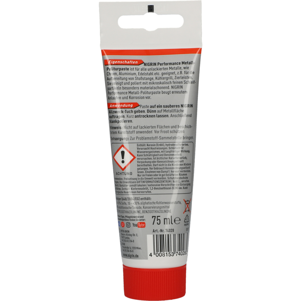 Nigrin Metall-Politurpaste, 75 ml, Tube image number 1