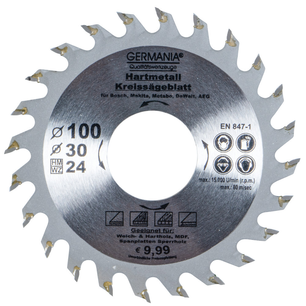 GERMANIA® HM Kreissägeblatt Ø 100mm, 24 Zähne für Holz