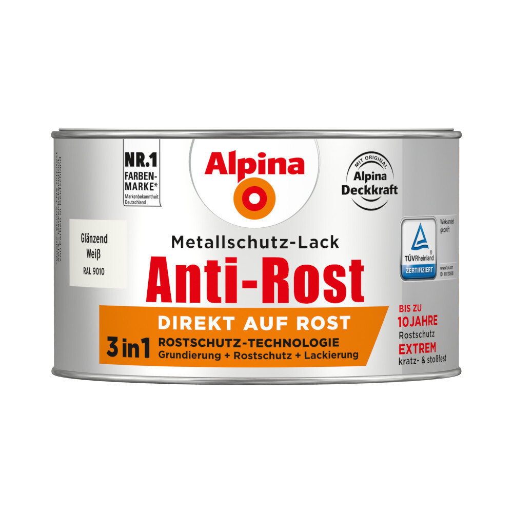 Alpina Metallschutz-Lack weiß glanz RAL 9010 image number 0