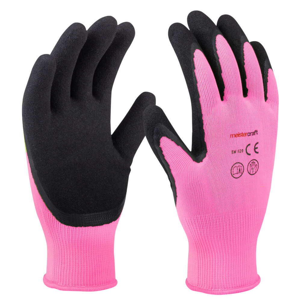 Gartenhandschuhe Größe 7 pink aus Polyester mit Latex-Beschichtung