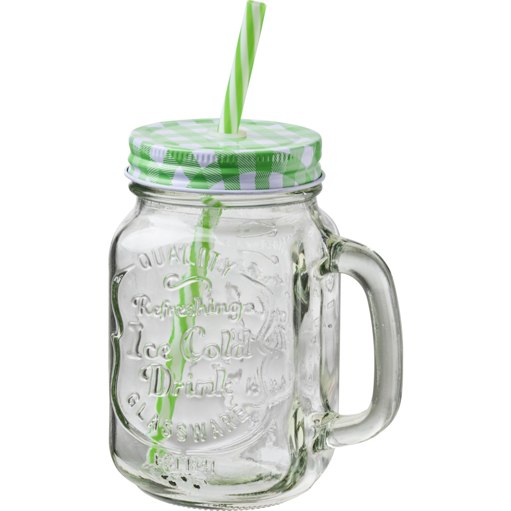 Trinkglas Dekoglas 480ml mit Deckel in verschiedenen Farben image number 1