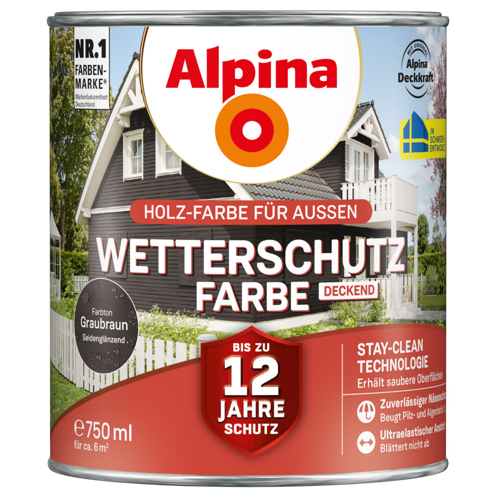 Alpina Wetterschutzfarbe Graubraun 750 ml deckend image number 0