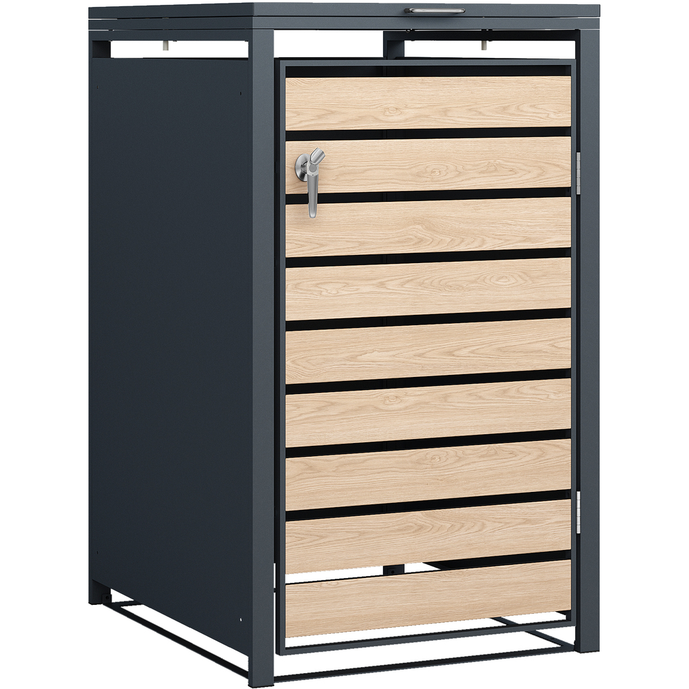 M&uuml;lltonnenbox 1x 240 Liter, Stahl verzinkt, Front in Holzoptik