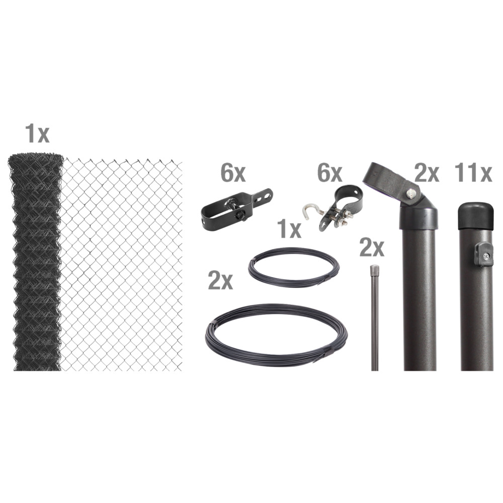 Maschendrahtzaun-Set anthrazit 25 m x 150 cm zum Einbetonieren image number 0