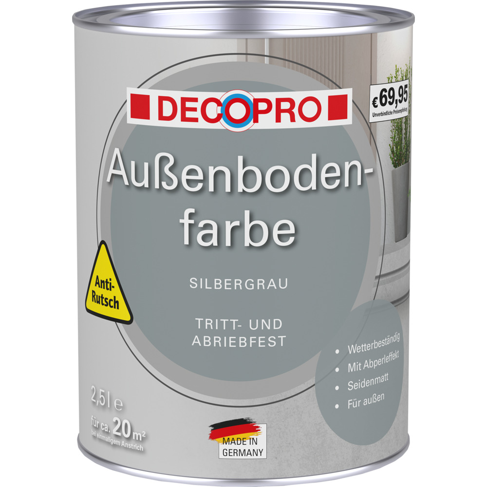 DECOPRO Au&szlig;enbodenfarbe 2,5 Liter Silbergrau seidenmatt