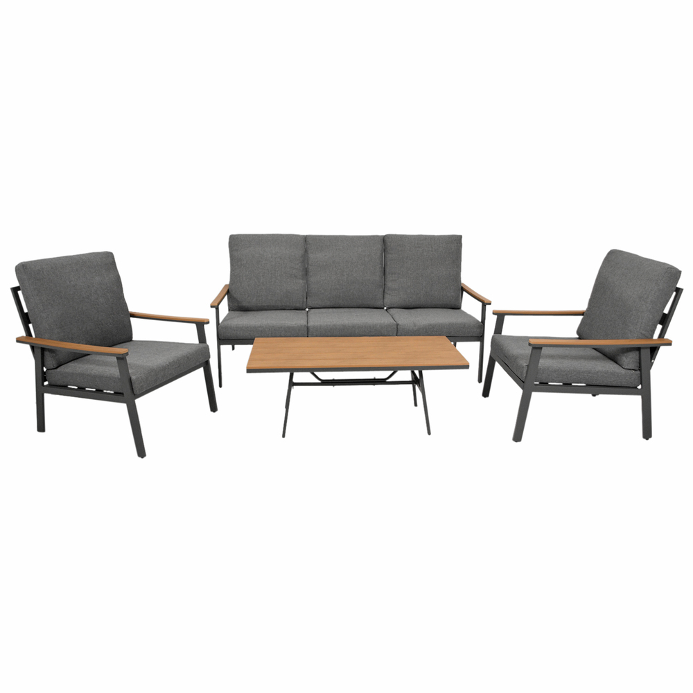 Lounge-Set Alu / Kunstholz und Polster dunkelgrau