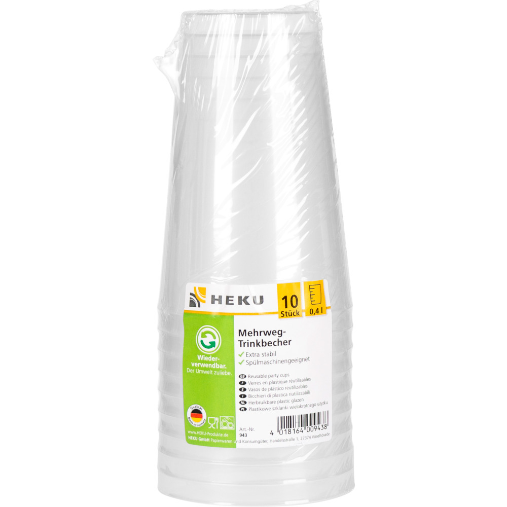 Mehrweg-Trinkbecher 10 Stück klar 0,4 Liter