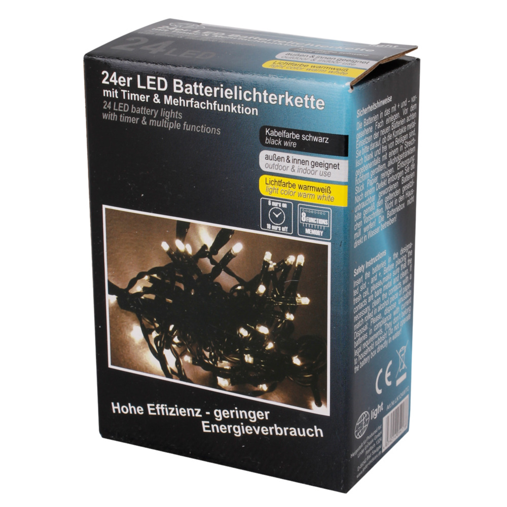 LED-Lichterkette 1,8 m mit 24 LEDs, 8 Funktionen und Timerfunktion