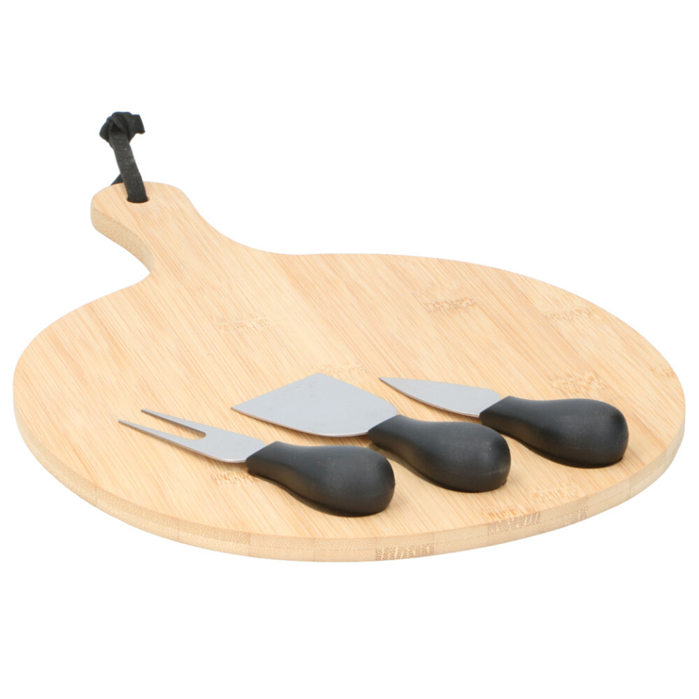 Käsebrett-Set 4-teilig aus Bambusholz mit Käsebesteck