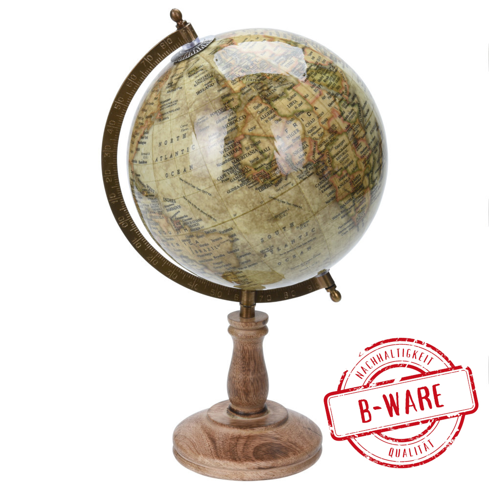 Globus im Retro Stil mit Holzfuß - 21 x 38 cm - Beige - B-Ware