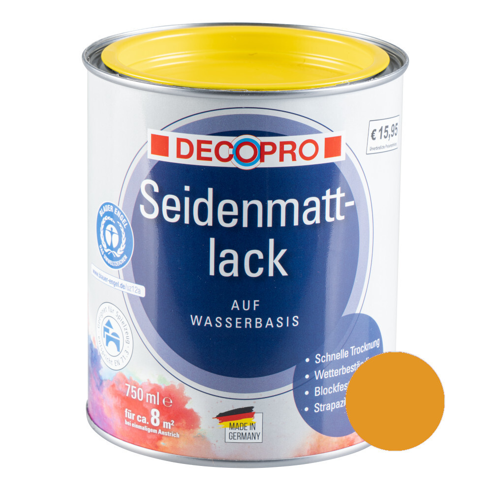 DECOPRO Acryl Seidenmattlack goldgelb RAL 1004 für innen und außen