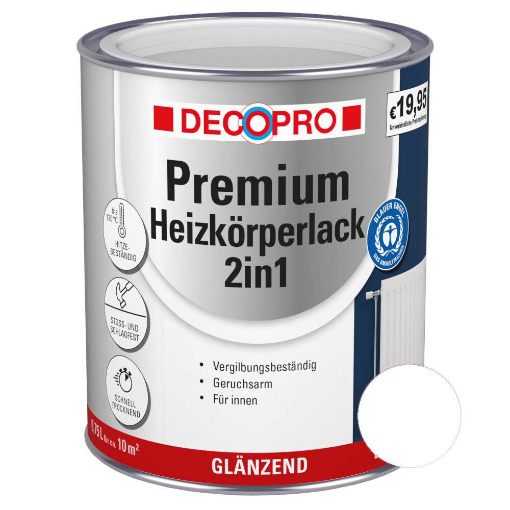 DECOPRO Premium 2in1 Heizkörperlack 750 ml in Weiß, glänzend