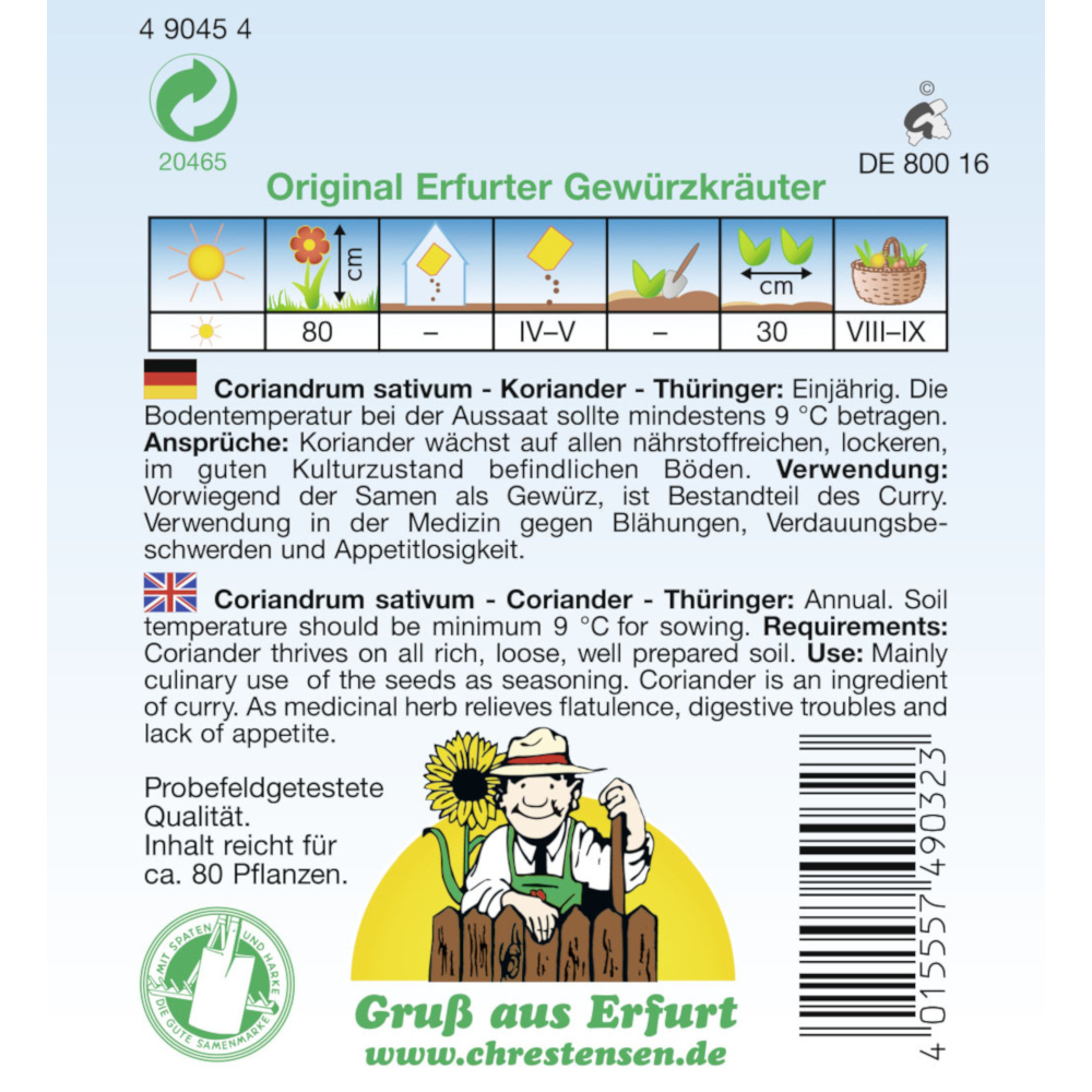 Saatgut Koriander Th&uuml;ringer ca. 80 Pflanzen image number 1