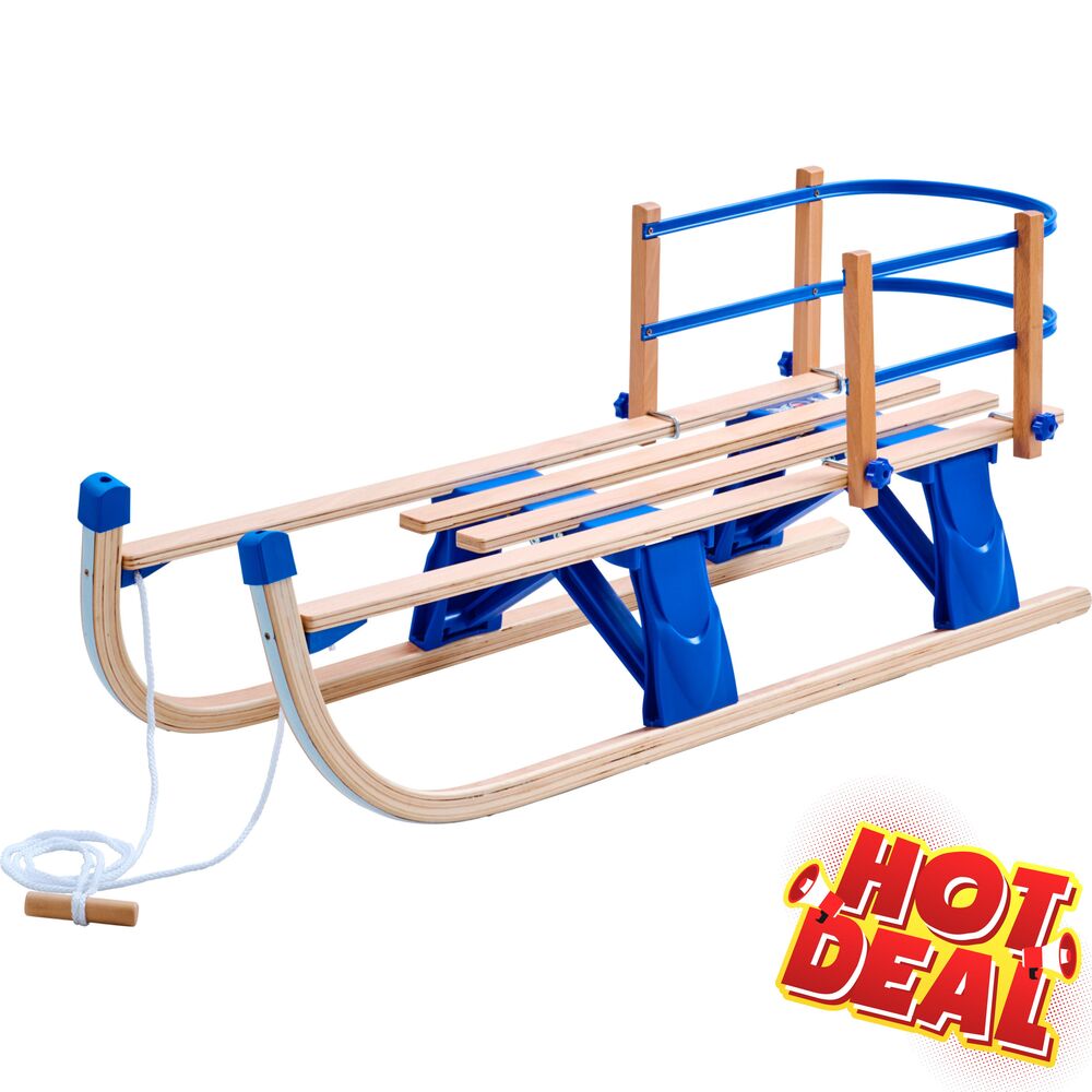 Klappschlitten Holz mit R&uuml;ckenlehne in Blau