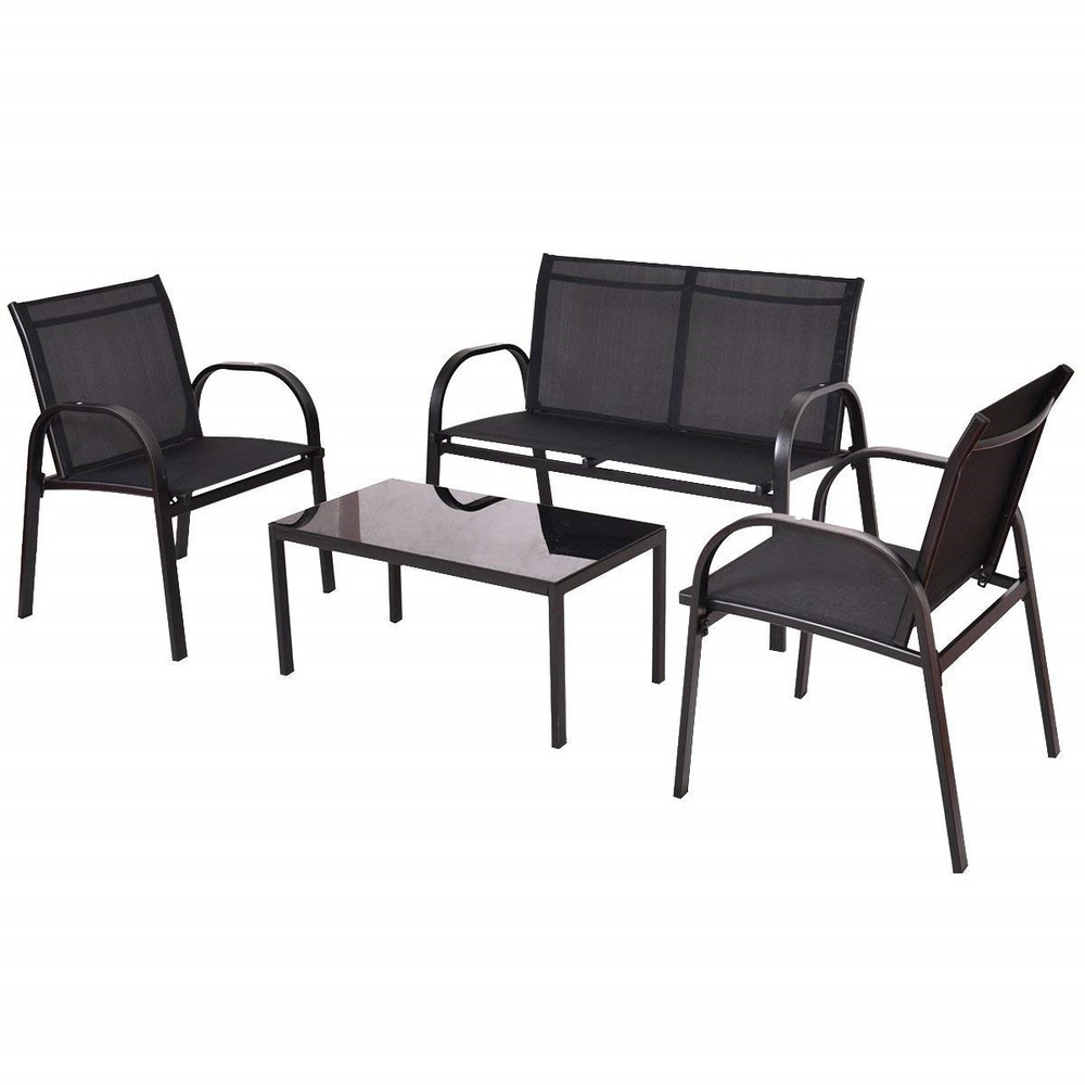 Lounge-Set 4-teilig Metall schwarz & Textilgewebe image number 0
