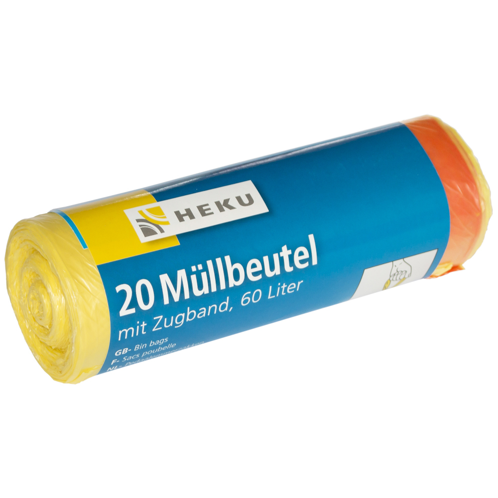 Müllbeutel mit Zugband 60 Liter 13µ 20 Stück in gelb image number 0