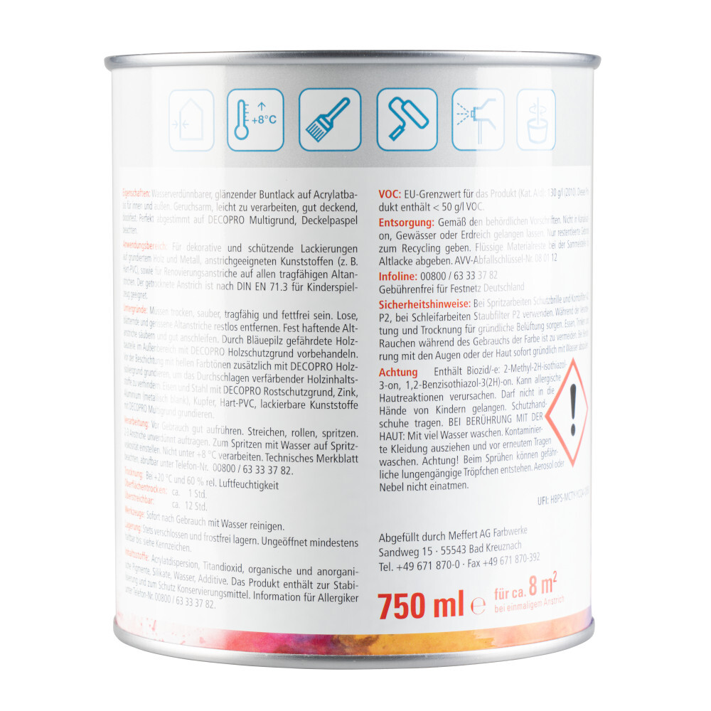 DECOPRO Acryl Glanzlack reinweiß RAL 9010 für innen und außen image number 1