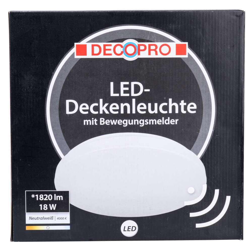DECOPRO LED-Deckenleuchte 31 cm rund neutralweiß mit Bewegungsmelder image number 1