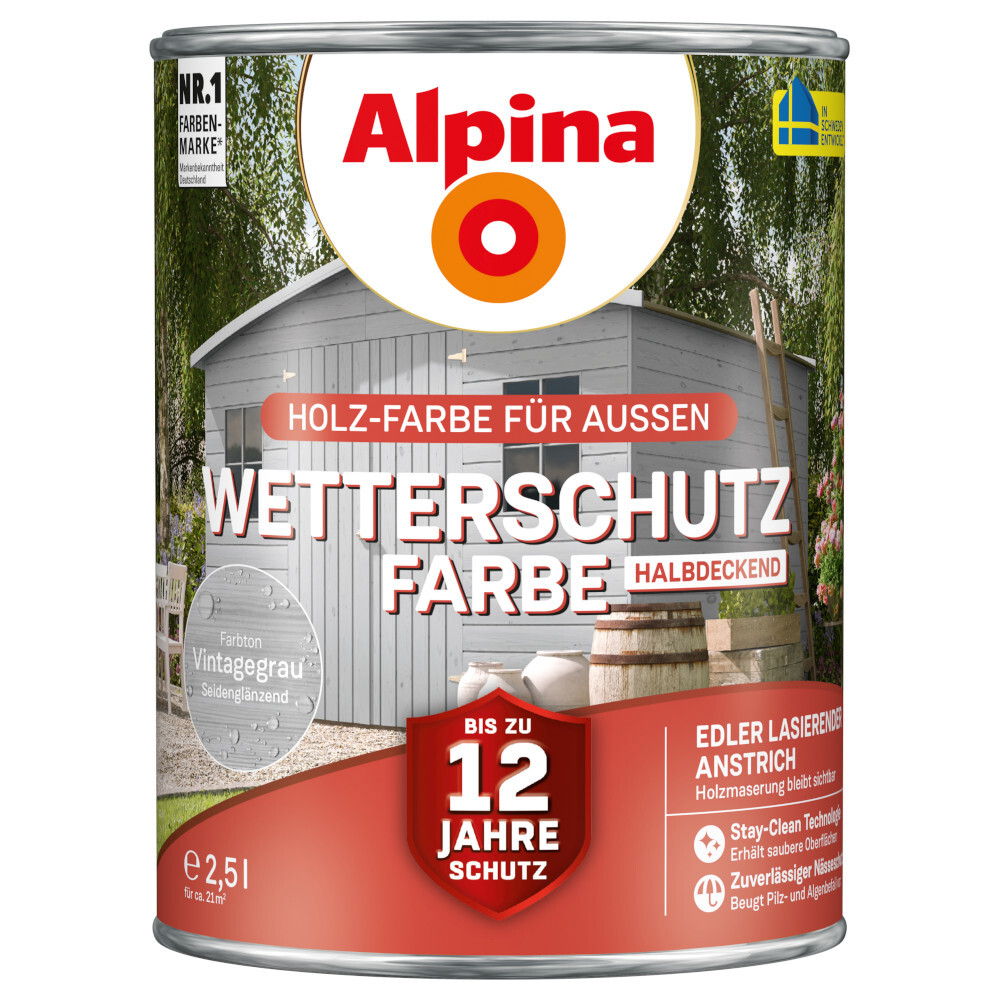 Alpina Wetterschutzfarbe Vintagegrau 2,5 Liter halbdeckend image number 0
