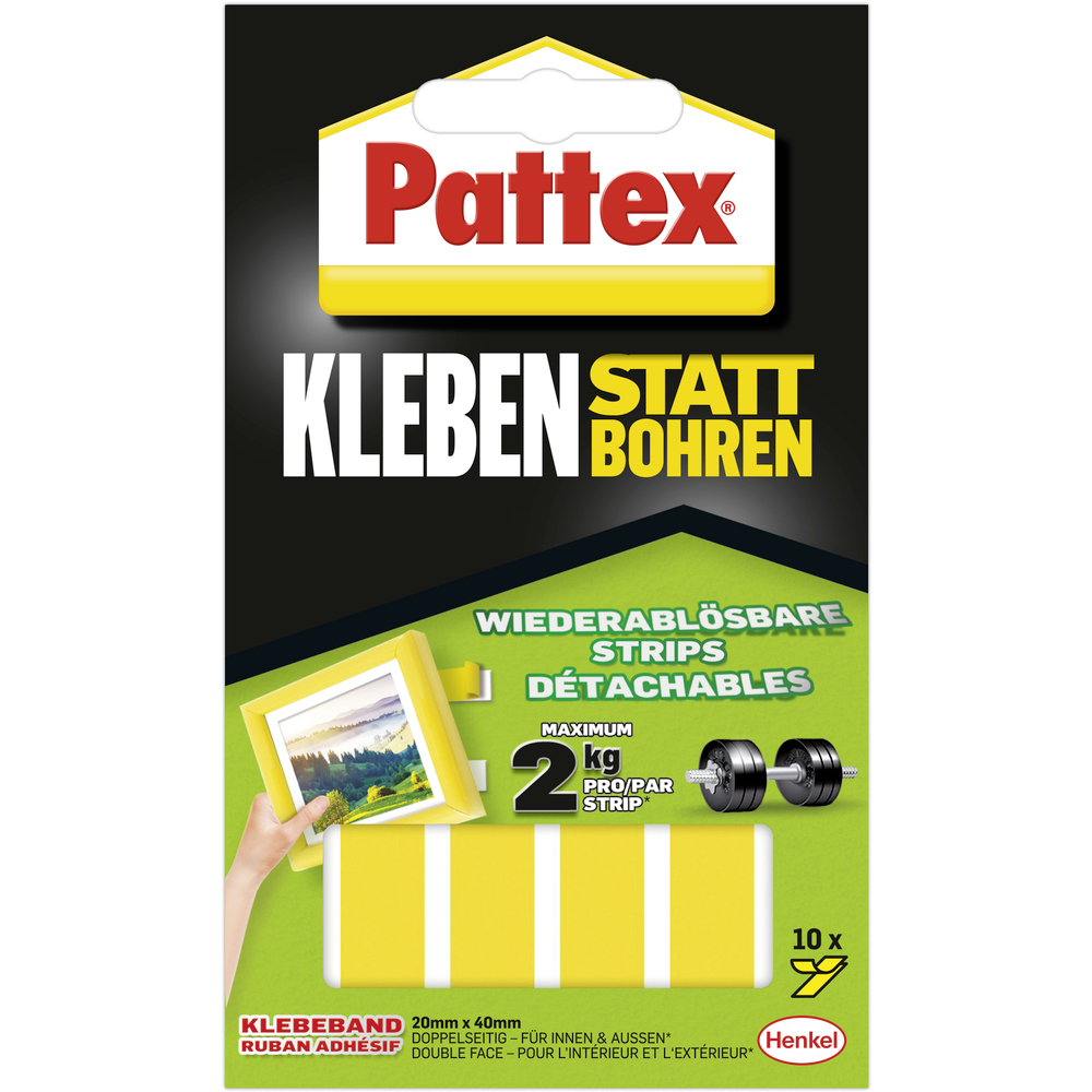 Pattex&reg; "Kleben statt Bohren" Klebestreifen 20 x 40 mm, 10 Stripes
