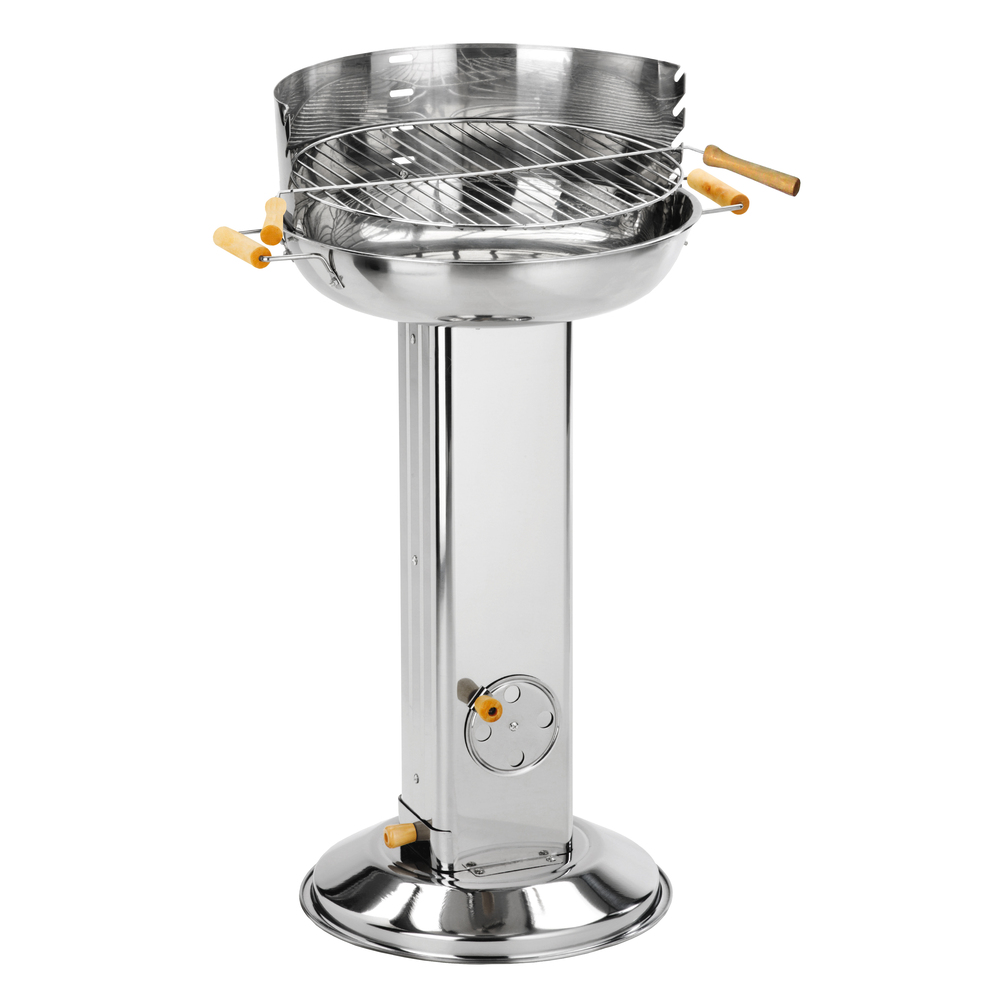 Säulengrill rund aus Edelstahl, Ø 43cm mit Griffen aus Holz