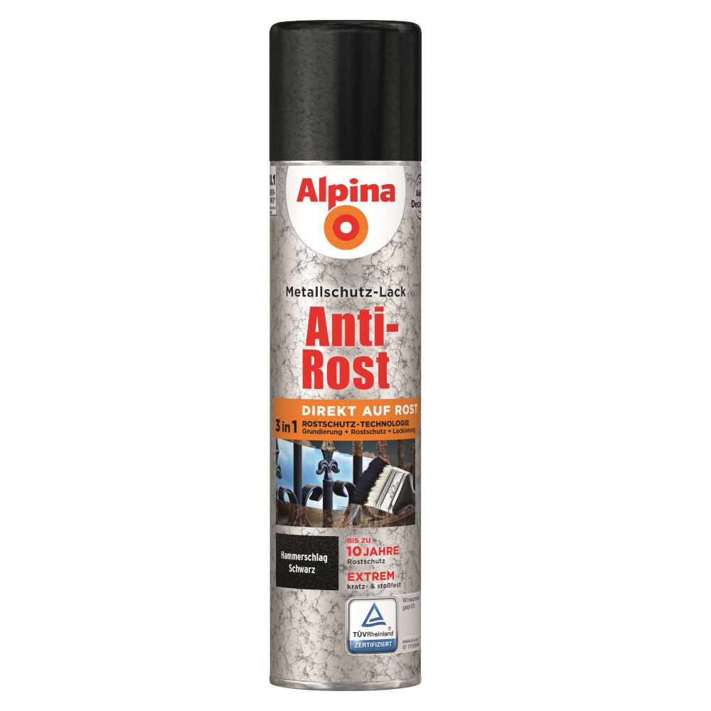Alpina Metallschutz-Sprühlack Schwarz RAL 9005 Hammerschlag image number 0
