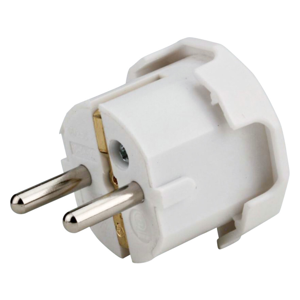 Schutzkontakt Stecker Kunststoff in weiß mit seitlicher Kabelführung image number 0