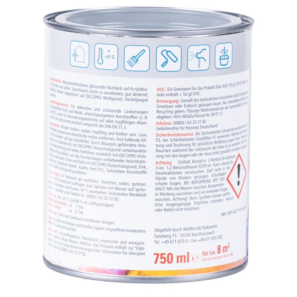 DECOPRO Acryl Glanzlack silbergrau RAL 7001 für innen und außen image number 1