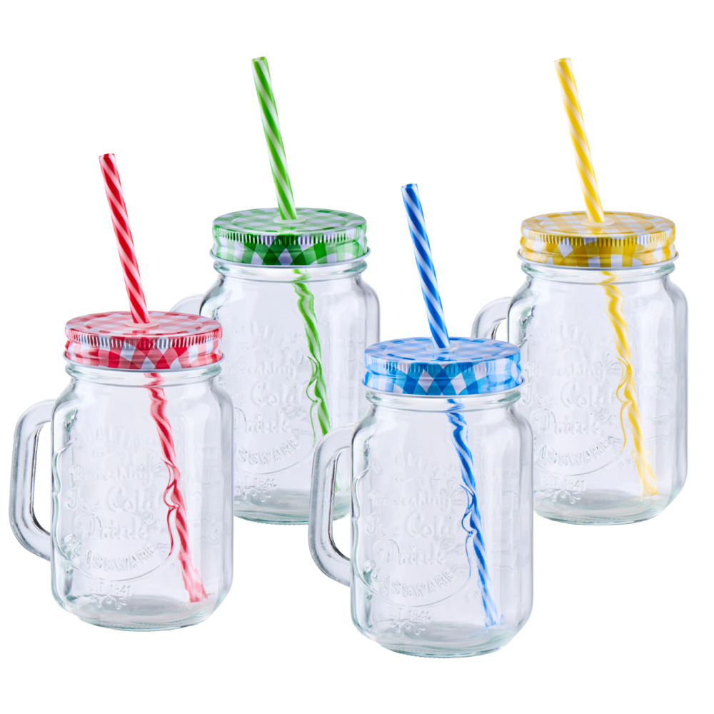 Trinkglas mit Trinkhalm 370 ml - Farbauswahl image number 1