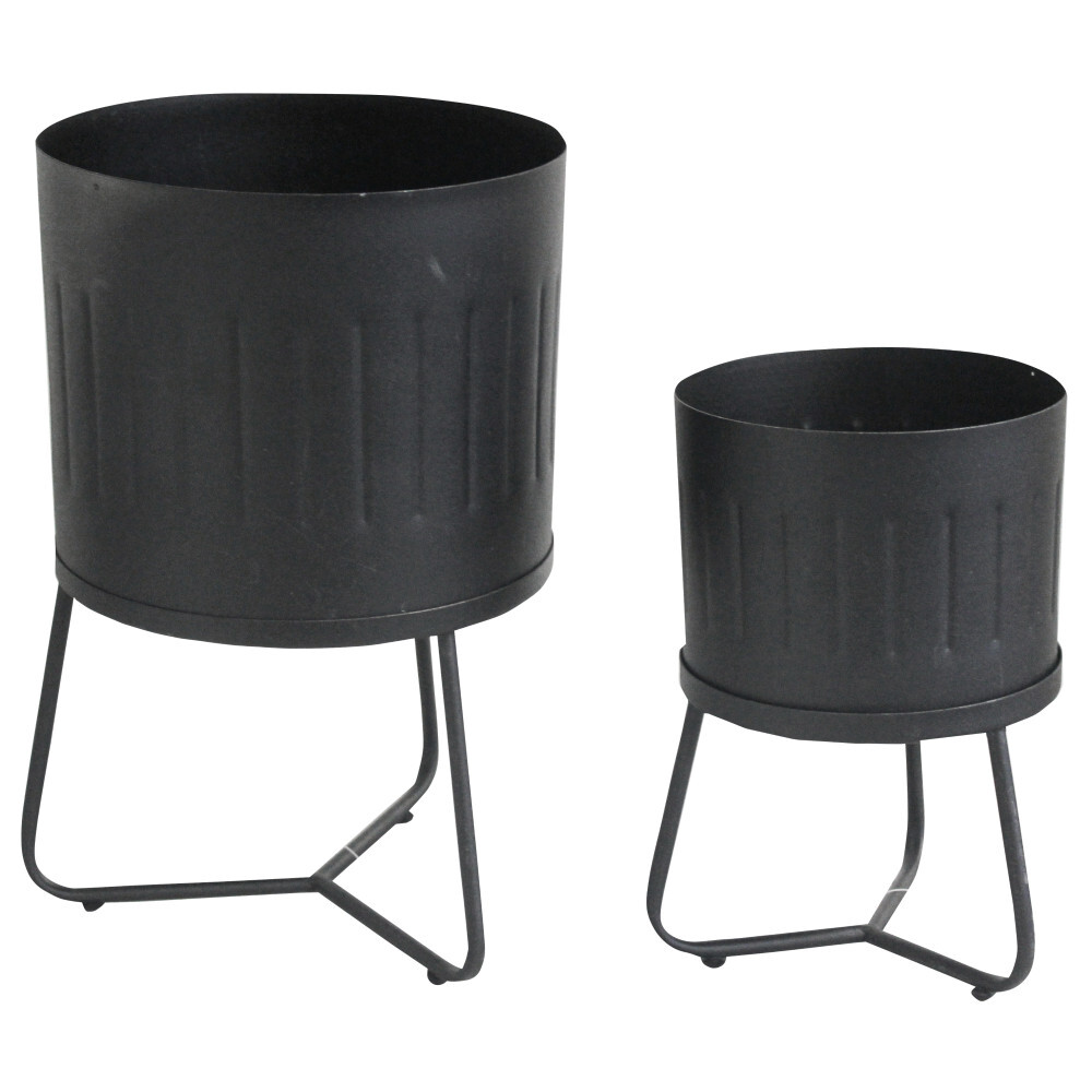 Blumentopf-Set 2-teilig aus grauem Eisen mit Gestell