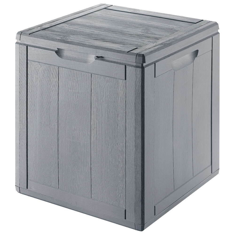 Aufbewahrungsbox 90 Liter aus grauem Kunststoff mit Holzoptik image number 1