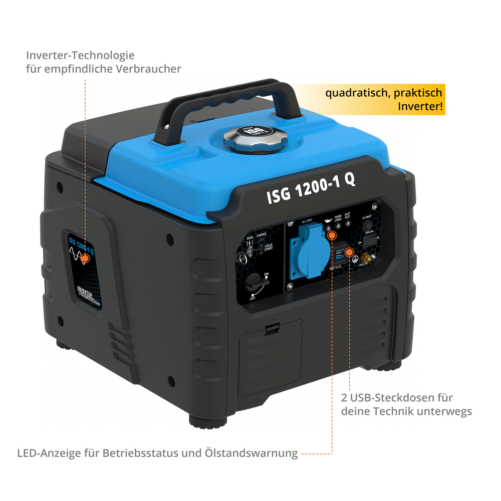G&uuml;de&reg; Inverter-Stromerzeuger 1200 W Benzinbetrieb mit USB-Anschl&uuml;ssen image number 5