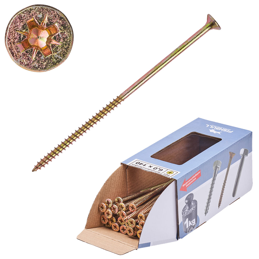 Spanplattenschraube 6,0x140 mm PZ 1kg FISHBULL-Pack Senkkopf Teilgewinde Kreuzschlitz