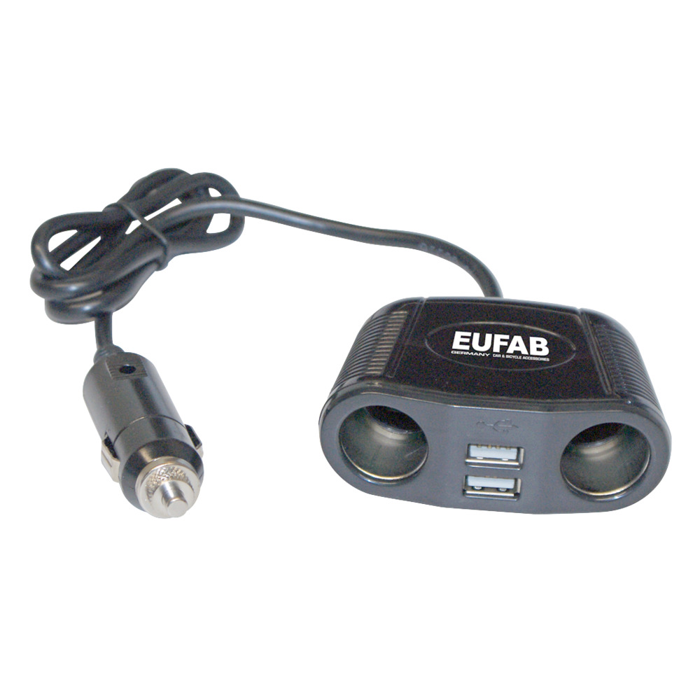 Doppelsteckdose 12V mit Kabel und 2 x USB-Anschluß 2 A