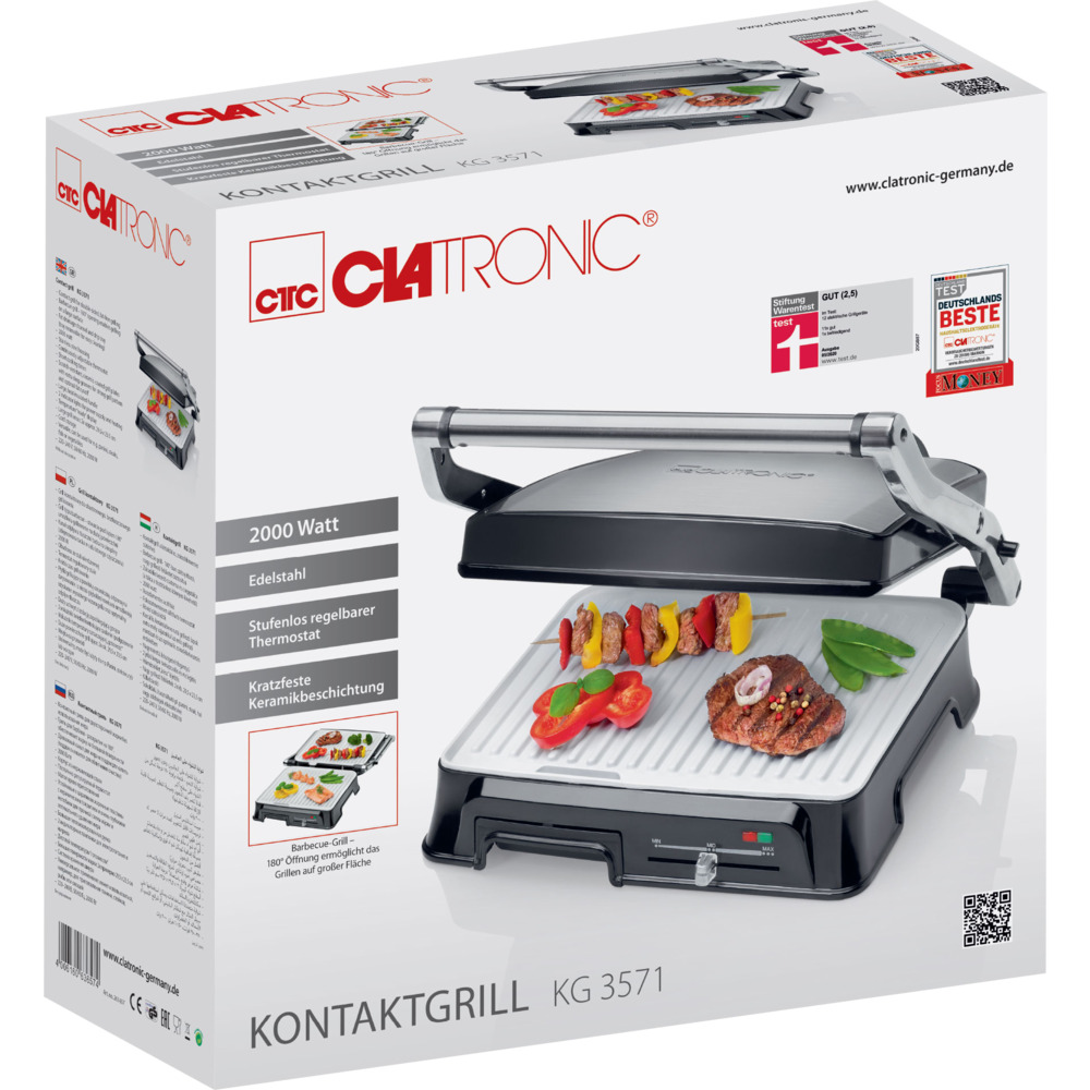 CLATRONIC® Kontaktgrill Keramik Edelstahl 2000 Watt image number 2